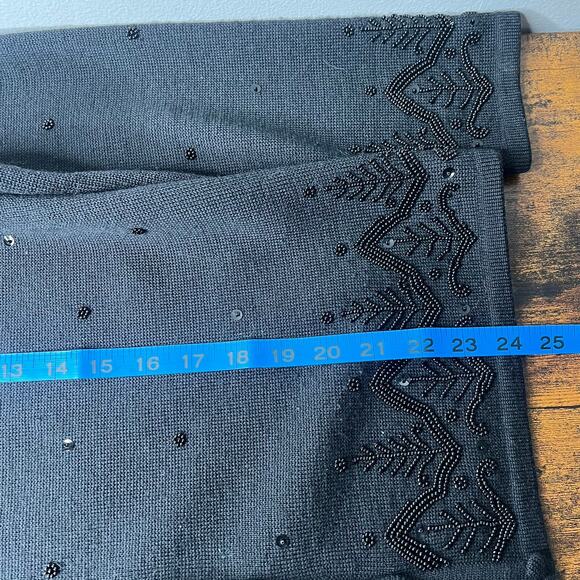 Talbots 100% Wool Beaded Cardigan Sweater Women's L Button Vintage Black Holiday - Picture 11 of 11